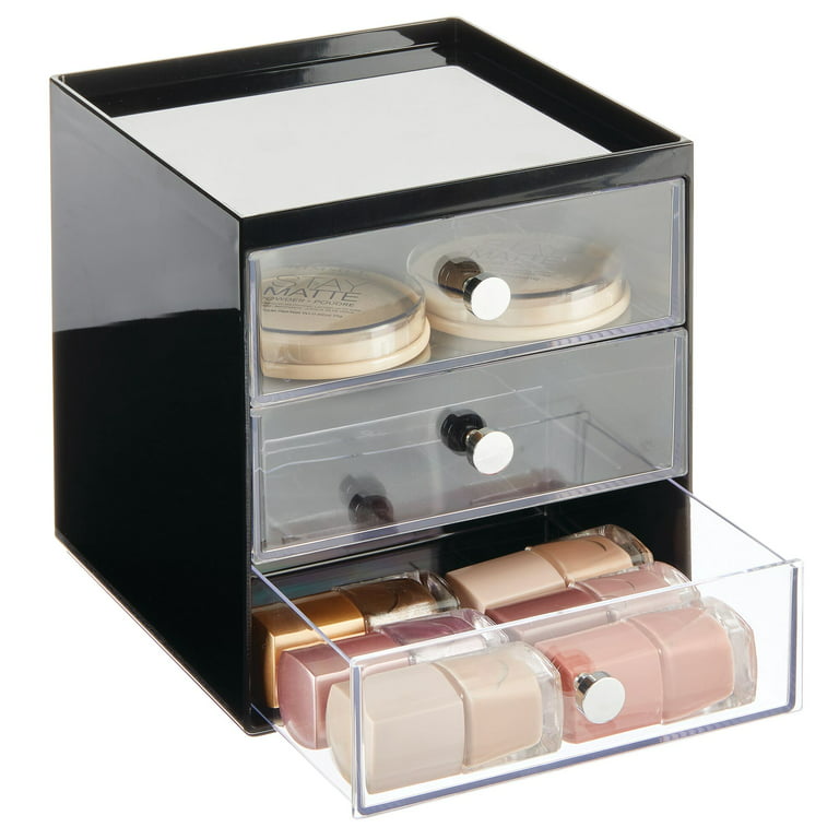 mDesign Plastic 3-Compartment Bathroom Organizer Bin/Makeup Caddy