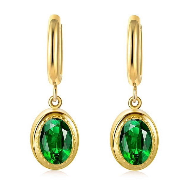 Nvzi Pendientes con circonitas, pendientes de acero inoxidable bañados en oro, colgante ovalado, pendientes de acero de titanio, pendientes (verde)