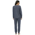 thumbnail image 4 of Womens Leopard Pajamas Set,Long Sleeve Sleepshirts Round Neck Top with Drawstring Pajamas Pant Pjs Sets,Soft Pleated Two Pieces Loungewear with Pockets Sleepwear,S-XXL Blue, 4 of 7