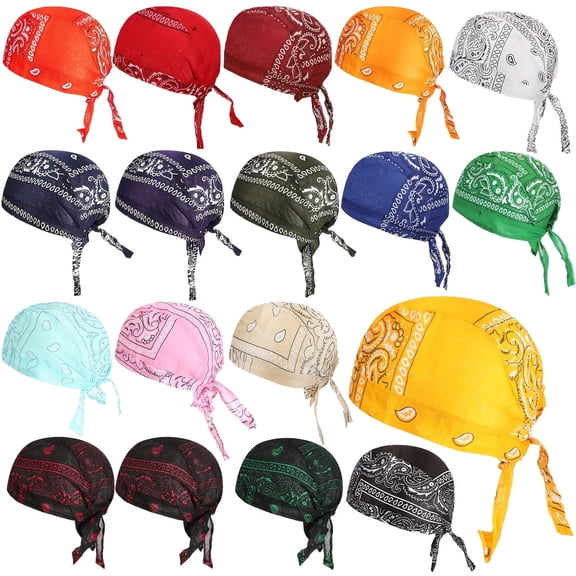 18pcs Paisley Skull Cap Bandanas, Breathable Quick-Dry Stretch Durag Beanie Skull Head Wraps for Men Women, Lightweight Elastic Biker Cap for Cycling, Unisex Pack Multi-Color Paisley Print Headwear