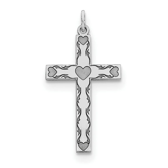 Sterling Silver Rhodium-Plated Laser Designed Cross Pendant (30 X 15) Made In United States qxr194