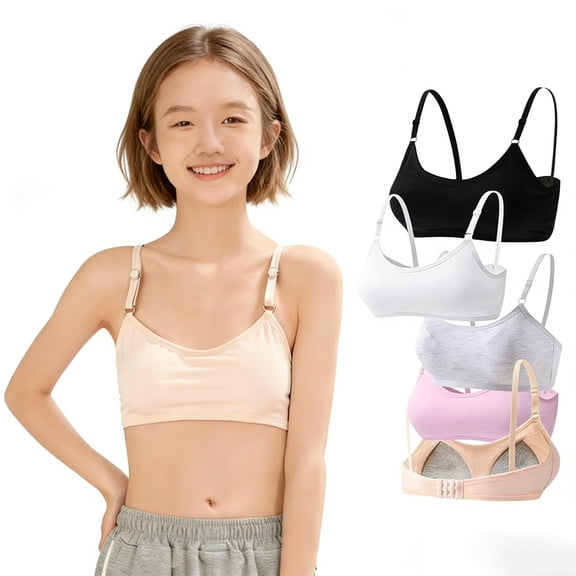 Girls Wireless Training Bras Cotton Teen Bras Lightly Padded Adjustable Straps Back Closure Soft Comfort Stretchy 10-14 Years Old