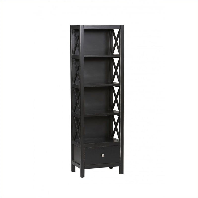 Riverbay Furniture Tall Narrow 4 Shelf Bookcase In Antique Black
