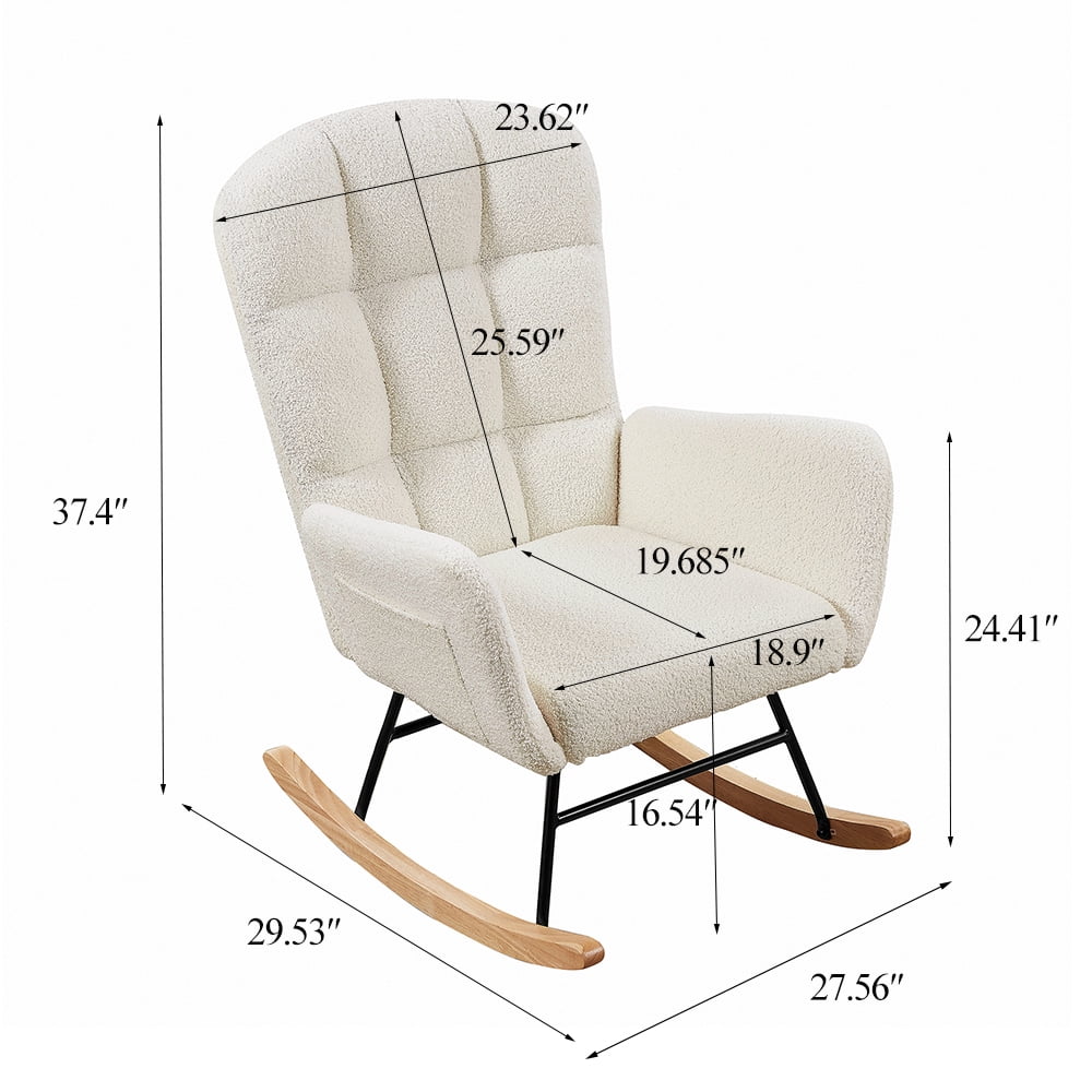 Kadyn White Teddy Fabric Rocking Chair, Rocking Chair Nursery for Living Room, Metal Accent Rocker with 2 Side Pockets Kadyn White Teddy Fabric Rocking Chair, Rocking Chair Nursery for Living Room, Metal Accent Rocker with 2 Side Pockets