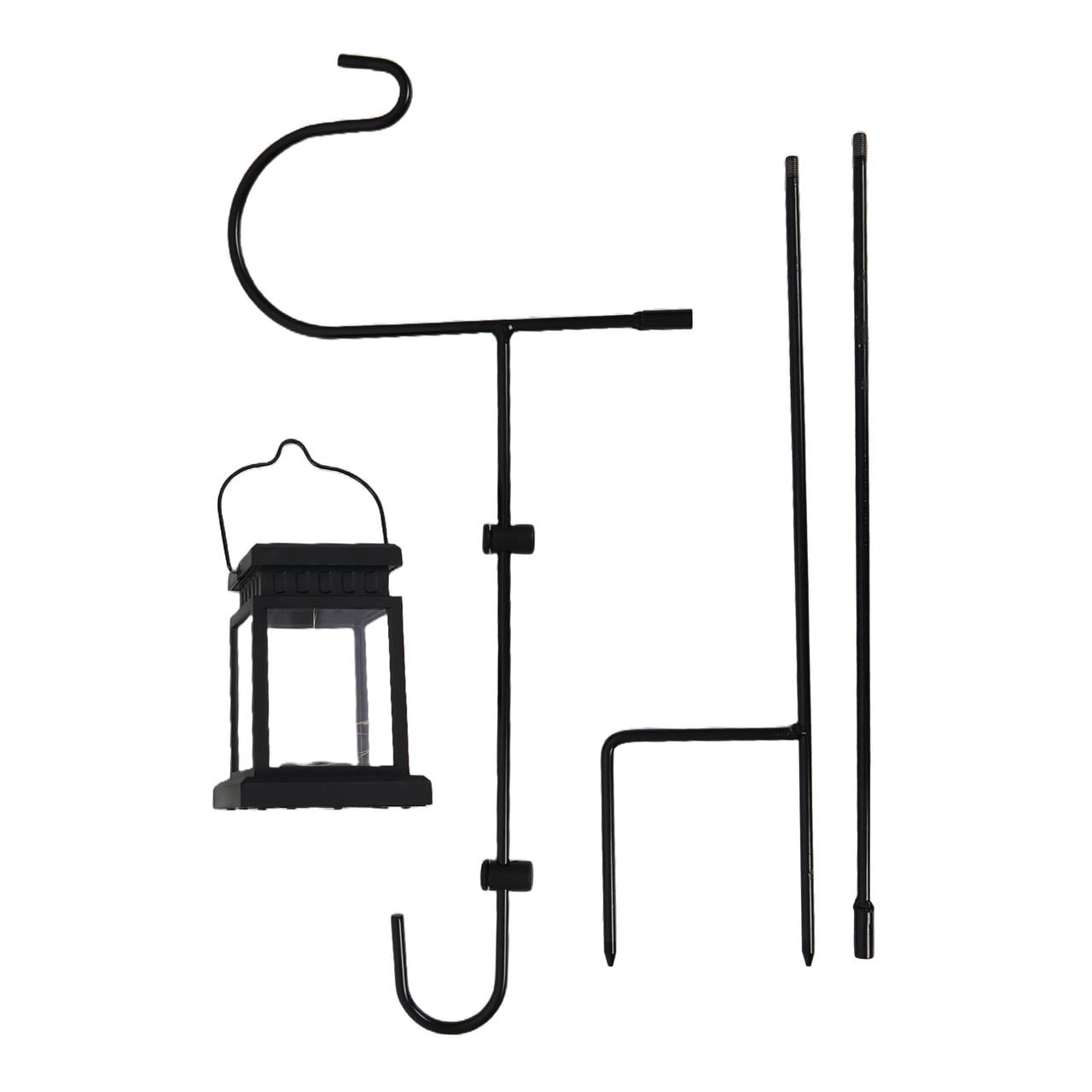 Solar Lighted Lantern Garden Flag Holder Stake
