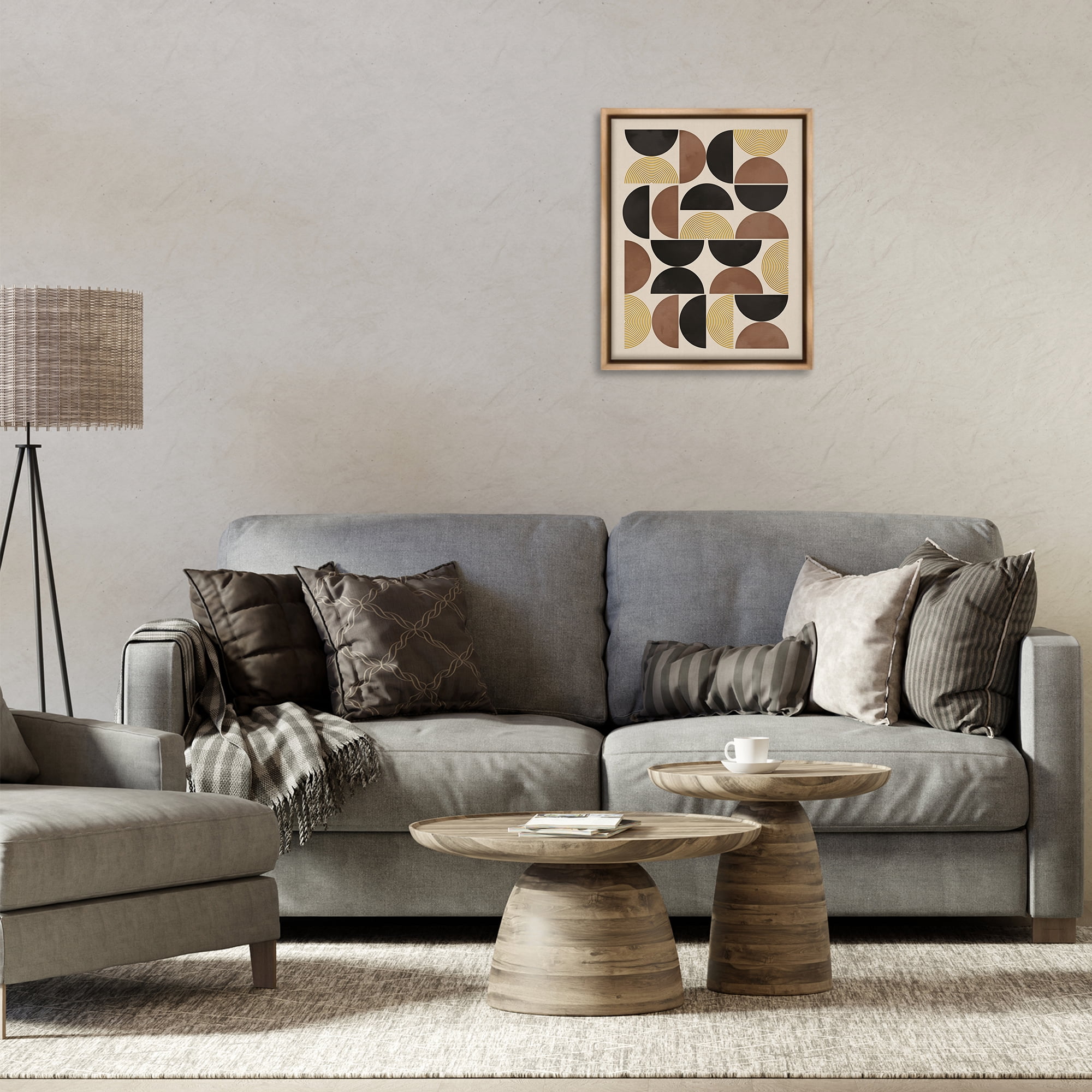 Stupell Industries Midcentury Neutral Geometric Abstract Painting Brown Floater Framed Canvas Art Print Wall Art, 17 x 21