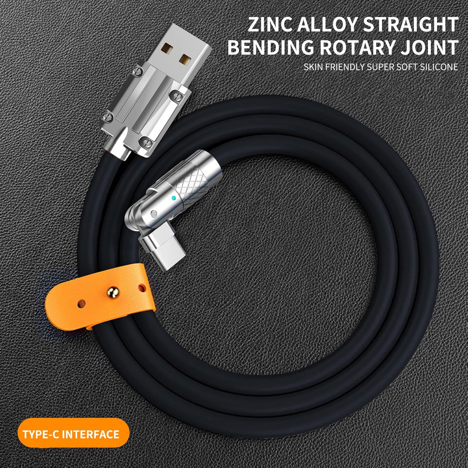 Mobile Phone Data Cable, EDHITNR 180° Rotation Elbow Liquid Silica Gel Fast Charging Cable, 6A 120W High Power Flash Charging with Alloy Plug for Type-C iOS Devices