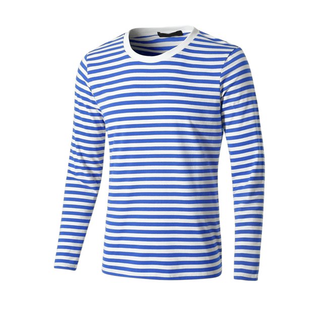 CamisePaHombres Cuello Redondo Mangas Largas Estampado de Rayas Azul 48