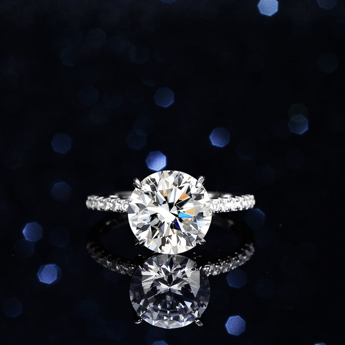 5 Carat D Color VVS1 Moissanite Engagement Rings for Women, S925 Sterling Silver Round Cut Diamond Wedding Rings for Anniversary Birthday with Certificate