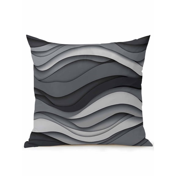 Outdoor Pillows Waterproof, Black Grey Ombre Bedding Throw Pillows with Insert for Couch Sofa Bed, Modern Abstract Moire Art Geometric 16x16 Inch Pillowcases Decorative Camping Patio Pillow Set of 1