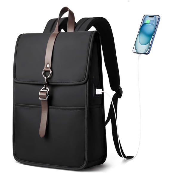 HEROIC KNIGHT Mochila Delgada Vintage para Laptop para Hombre y Mujeres, Mochila de Trabajo de 15.6 Pulgadas con Puerto de Carga USB, Bolsa de Computadora con Solapa Antirrobo para Viajes de Negocios