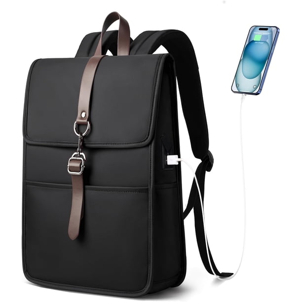 HEROIC KNIGHT Mochila Delgada Vintage para Laptop para Hombre y Mujeres, Mochila de Trabajo de 15.6 Pulgadas con Puerto de Carga USB, Bolsa de Computadora con Solapa Antirrobo para Viajes de Negocios