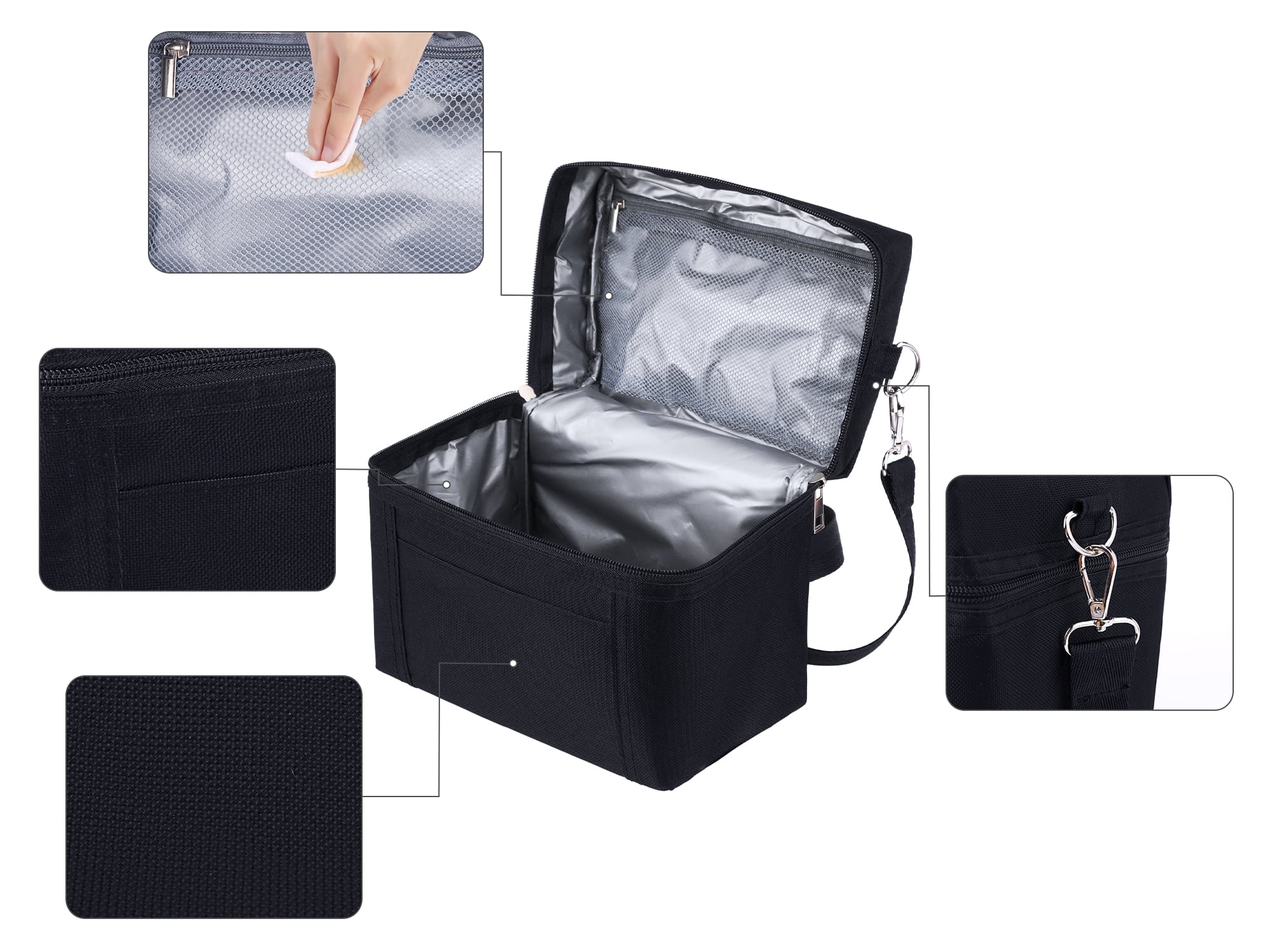 Unique Bargains Insulated Leakproof Lunch Bag for Work, Picnic Black 8.3*5.1*7.1in