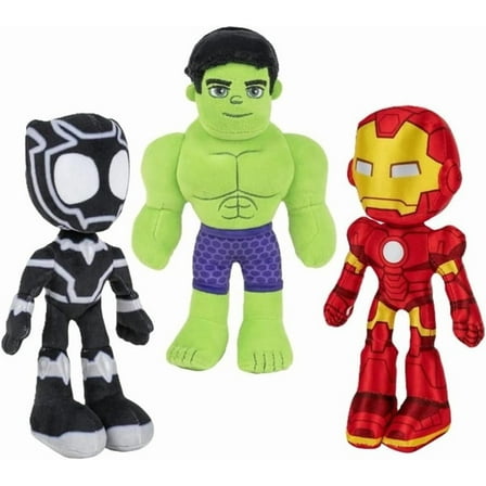 Marvel Spidey & His Amazing Friends 8" Plush 3-Pack Set - Hulk, Black Panther, Iron Man - Officially Licensed Stuffed Animal Toy Figures - Spider-Verse Gift for Kids