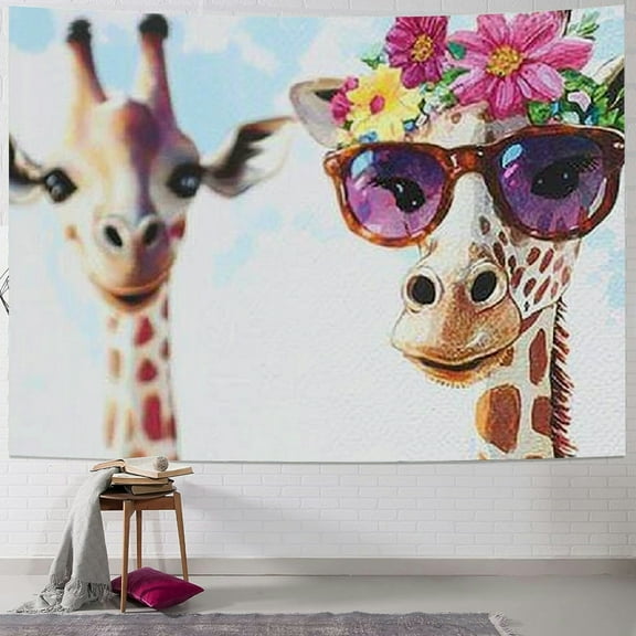 Patifu Giraffe Sunglasses Flower Tapestry Wall Hanging Unique Style Graphic Tapestries Home Wall Decor Art for Living Room Bedroom Apartment Farmhouse Dorm 40x30inch