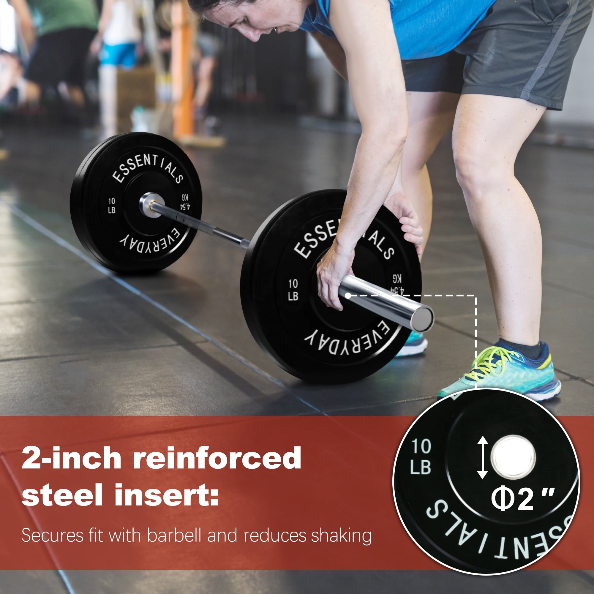 FlexWave 2-Inch Olympic Bumper Weight Plate Set，with Steel Hub, Black, Multiple Sizes，for Strength Training & Home Gym