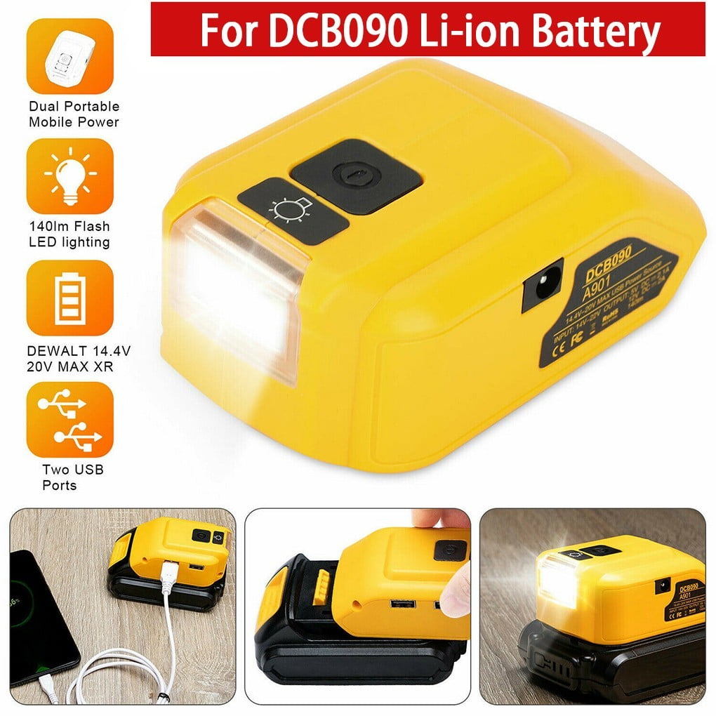 2 Hole USB Phone Charger Adapter Li-ion Battery Power Bank For Dewalt DCB090 