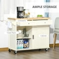 thumbnail image 4 of HOMCOM Rolling Kitchen Island, Kitchen Cart on Wheels with Rubberwood Top, 2 Drawers, Towel Rack, Cream White, 4 of 10