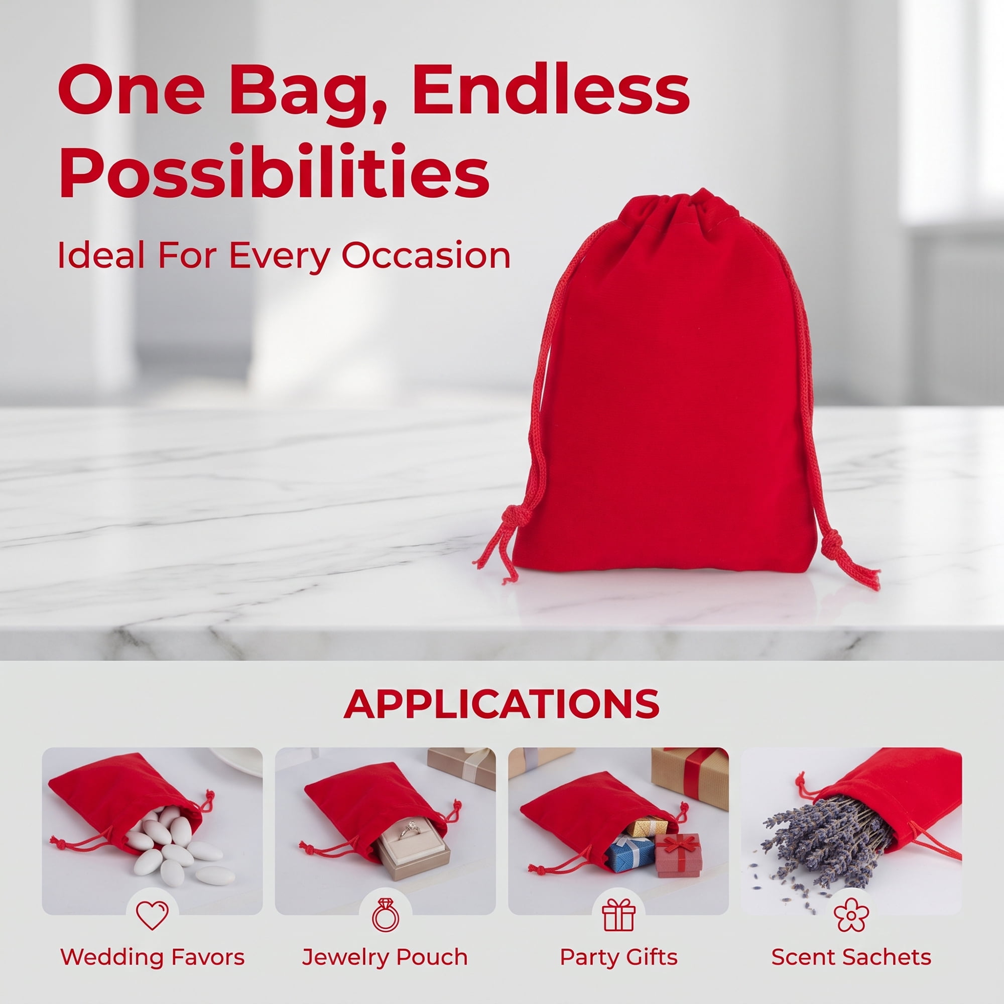 Unique Bargains Mini Gift Bags with Drawstring and Handles for Gifts Red 3.5" x 4.7"