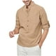 thumbnail image 1 of Blusa y camisa de manga larga con cuello vuelto para hombre, informal, con botones, de lino y algodón, a la moda., 1 of 4