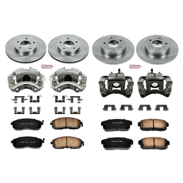 PowerStop Front and Rear Stock Replacement Brake Pad and Rotor Kit with Calipers Fits: NISSAN Select Models KCOE2705
