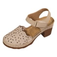 thumbnail image 5 of Women's Low Block Chunky Sandals Flowers Hollow out Comfortable Close Toe Ankle Strap Party Dress Pumps Strappy Buckle Heeled Shoes Beige Size 8.5, 5 of 5