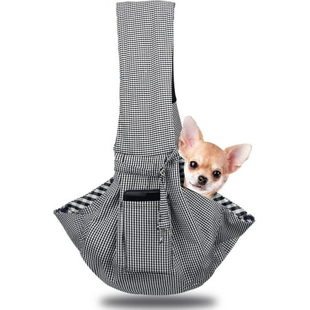 Hgudesign Pet Dog Sling Carrier Rrsible Bag Wrap Up to 12 Pounds for Small Dogs s Hand Free Outdoor Sling Adjustable Strap Tote Pouch Shoulder Bag Black