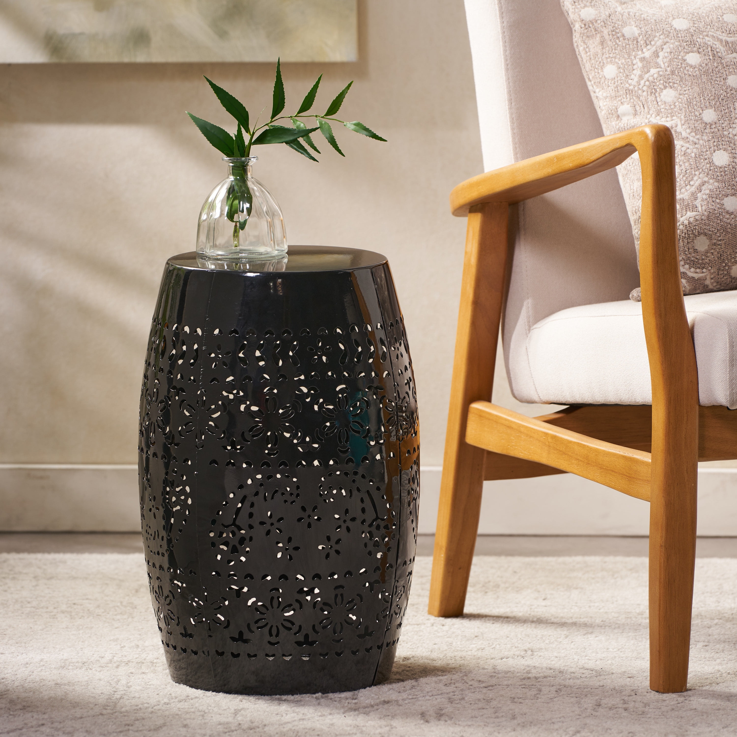 Lace Cut Metal Side Table, Outdoor End Table for Patio Balcony Garden, Black