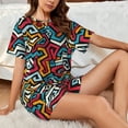 thumbnail image 4 of Logiee Geometry Print Womens Pajamas Set,Short-Sleeve Pajama 2 Piece Sleepwear with Pockets-X-Large, 4 of 6