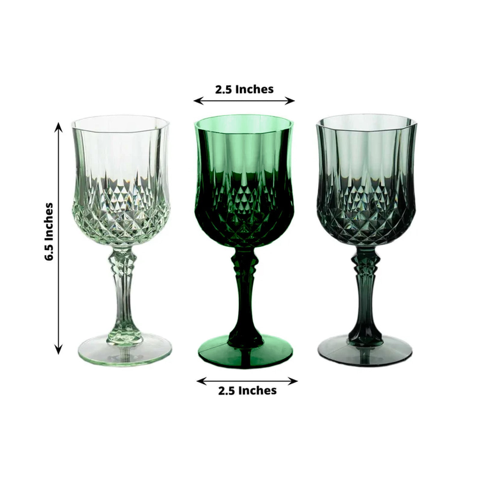 Efavormart 12 Pack Assorted Green Crystal Cut Reusable Plastic Wine Glasses, Shatterproof Cocktail Goblets 8oz