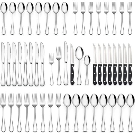 

72 Pcs Stainless Steel Flatware Set Dishwasher Safe Silver