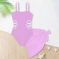 thumbnail image 4 of mgoYE Kids Swimsuit Girls Swimsuit Cute Fashion Waist Cut Out One Piece Bathing Suit with Solid Cover up Skirt Wraps Girls' Swimwear(Light Purple,13-14 Years), 4 of 6