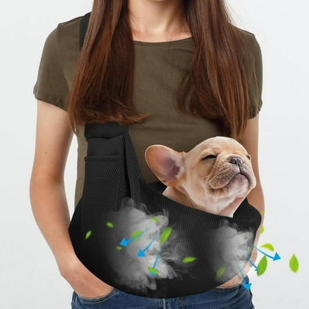 Katieovy Dog Sling Carriers for small dogs cats Ultra Breathable Reversible pet carrying bag for Travel Black