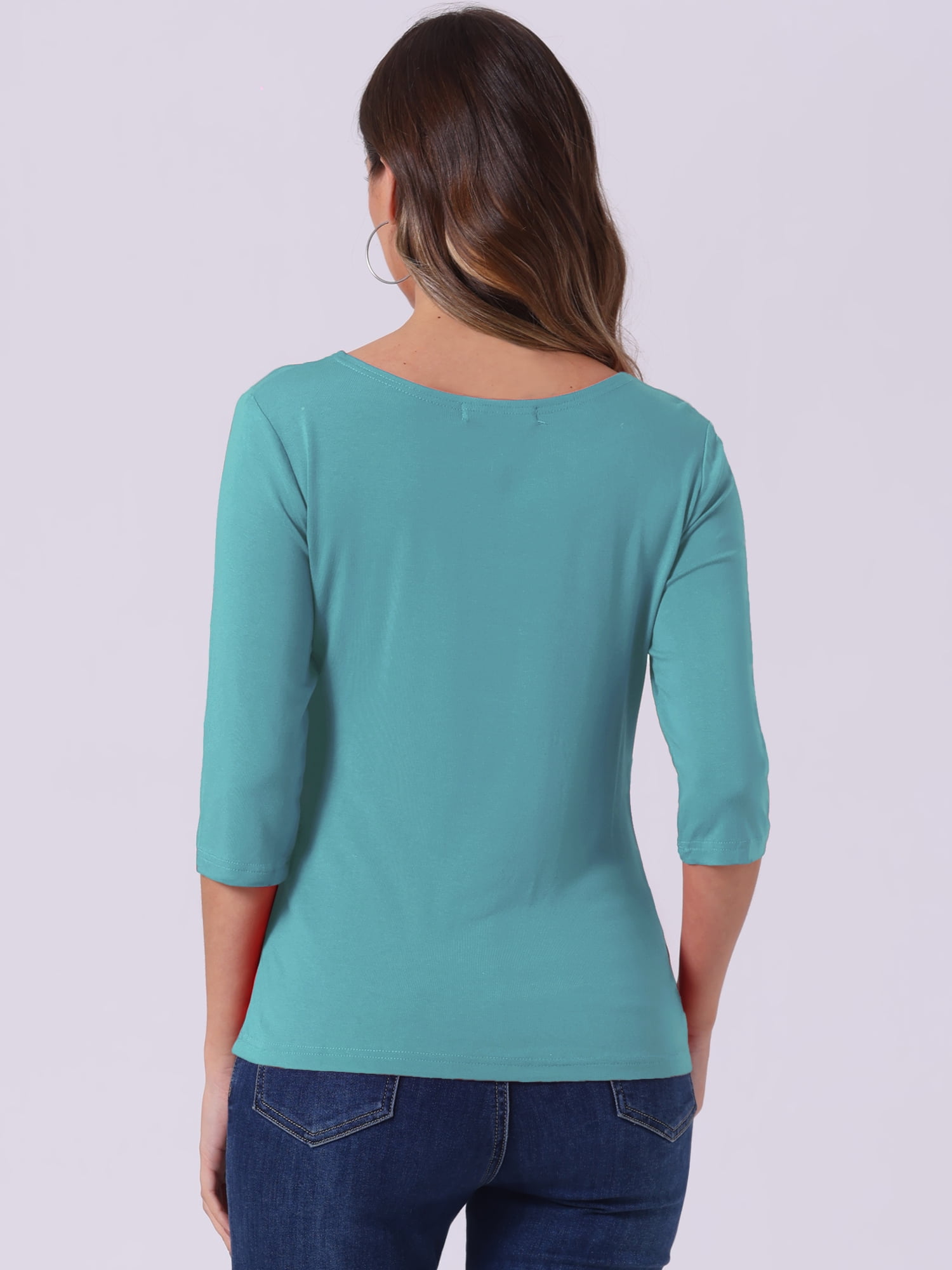 DARING DIVA Women's Elbow Sleeves Boat Neck Slim Fit Classic Tee M Sea Green