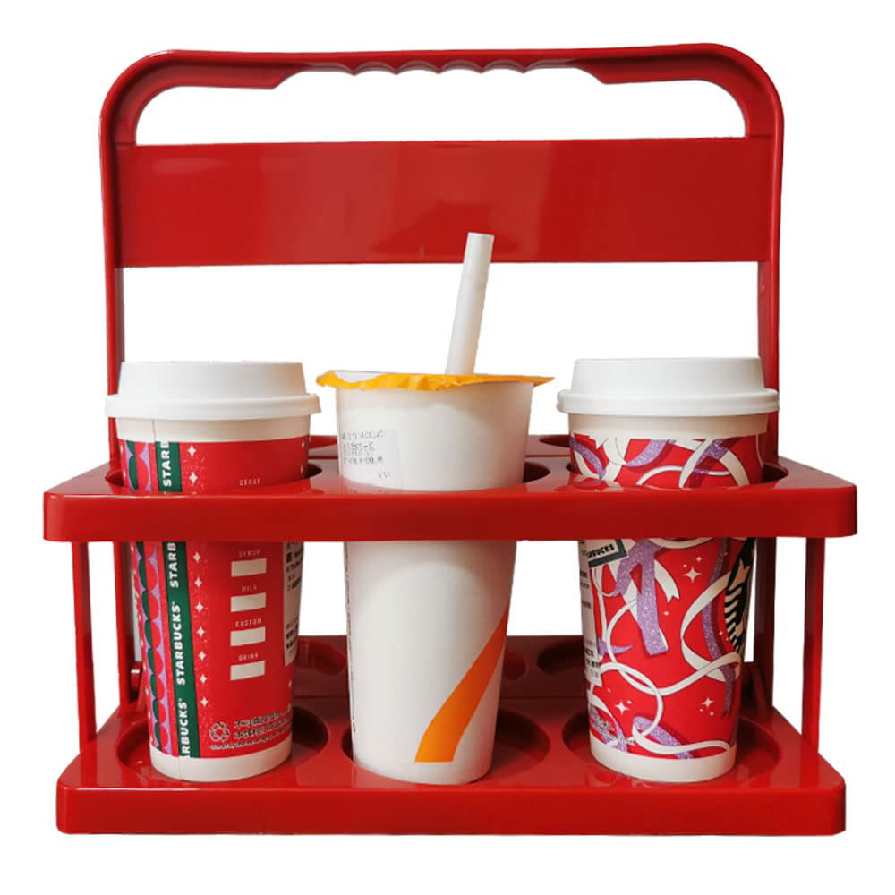 Ideal for Eats Doordash Uber Car Drivers Plastic Drink Delivery Carrier for Grande Cup Holder Only Red Large Size Foldable Cup Holder with Handle Reusable Beverage Coffee Beer Holder Venti 