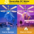 thumbnail image 2 of OUTON 52" Modern Ceiling Fan with Light Kit and Remote Control, 6-Speed Quiet Reversible DC Motor, Flush Mount, Dimmable LED, 5 Blades for Bedroom, Living Room，Wood, 2 of 12
