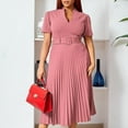 thumbnail image 3 of Women Short Sleeve Cape Dress with A line Pleated Dress Wedding Midi Dresses, 3 of 5