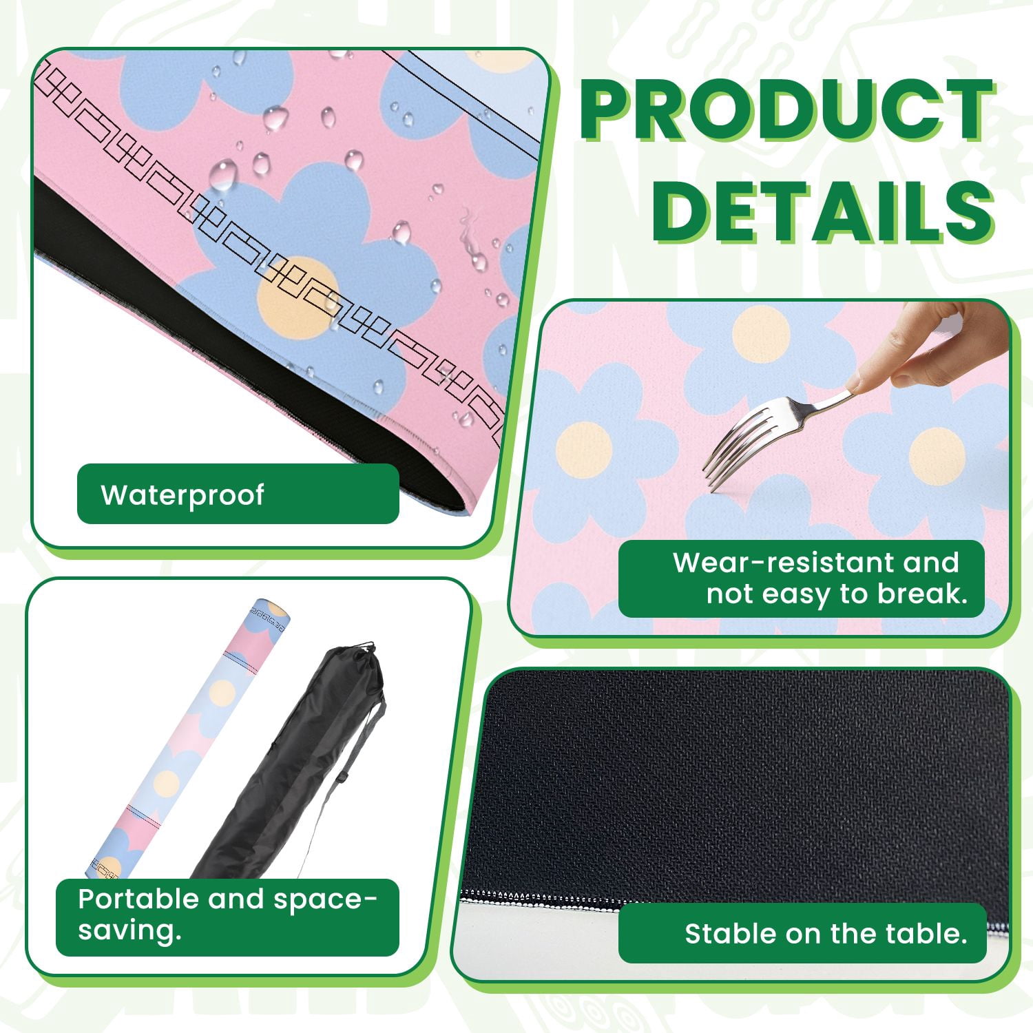 Mahjong Mat 31.5" x 31.5" Soft Blue Daisy Flower Pink Non-Slip Noise Reduction American Mahjong Tiles Table Cover for Dominoes Poker Card Board Games Gift