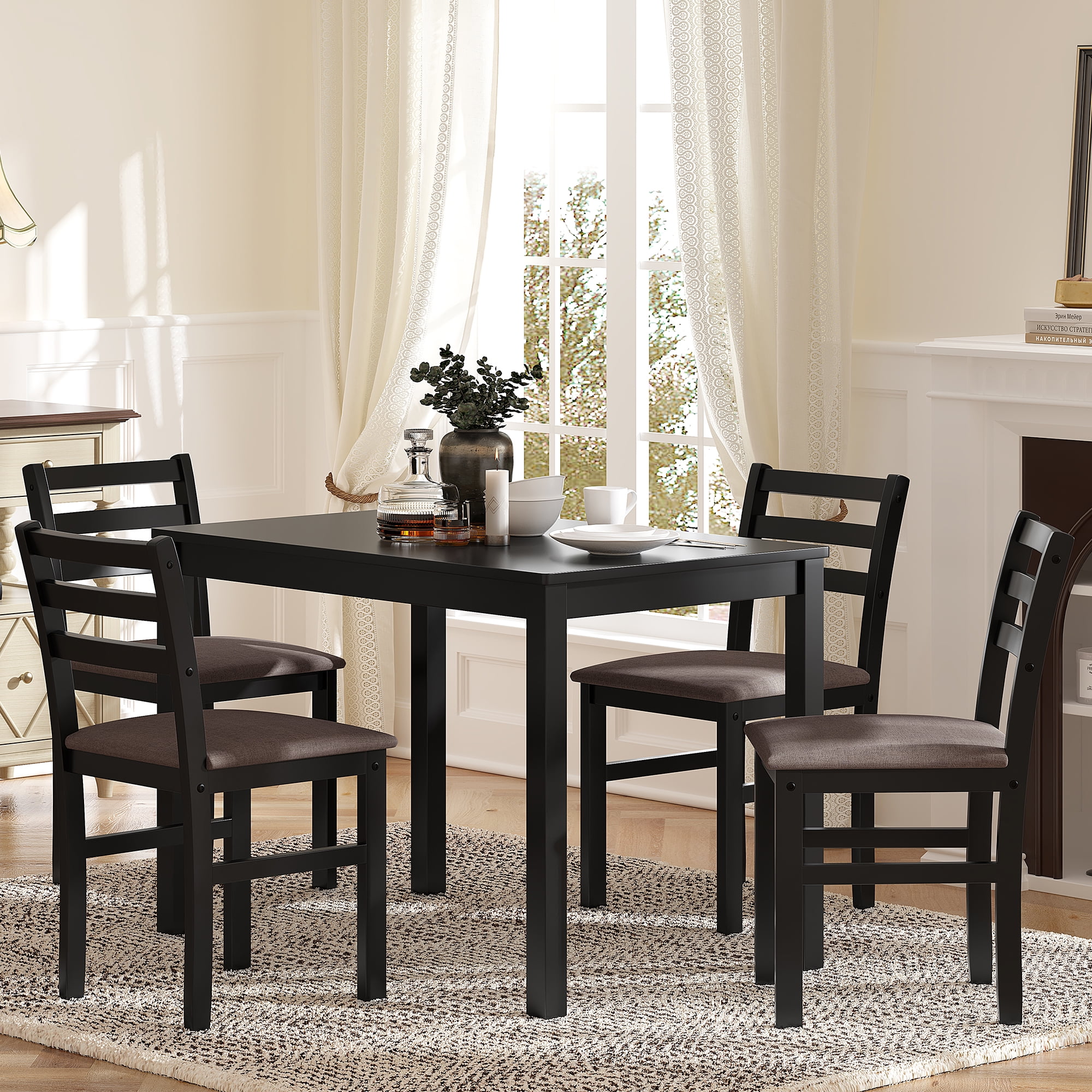 Royard Oaktree 5Piece Dining Table Set Modern Black Dining Room Set