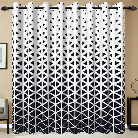 Black And White Blackout Curtains, Chic Black Triangle Window Curtains For Living Room Modern Geometric Thermal Insulated Drapes 53"W x 96"L (Pack of 2)