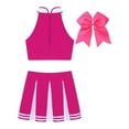 thumbnail image 4 of Aiihoo Womens School Girls Cheerleading Team Uniform Outfits 3Pcs Sleeveless Crop Tops with Pleated Skirt and Headwear Hot Pink XL, 4 of 7