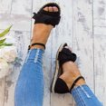 thumbnail image 2 of Vedolay Cute Sandals Womens Wedge Sandals Flower Elastic Ankle Strap Casual Sandals Rhinestone Platform Casual Sandals,Black 7.5, 2 of 2