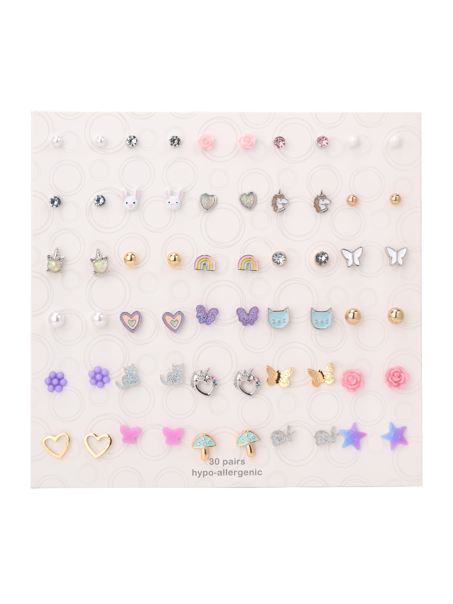 Wonder Nation Female Multicolored Variety Butterfly Stud Earring Set, 30 Pack