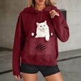 thumbnail image 2 of XPMWRP Cute Cat Sweatshirt for Women Casual Graphic Hoodie Fashion Animal Print Long Sleeve Pullover Oversized Tops Wine S, 2 of 8