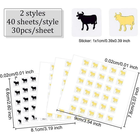 1 set 2400pcs Menu Choices 0.4 inch Cow Pattern Meal Indicator Stickers for Place Cards Wedding & Banquet Gold & Black