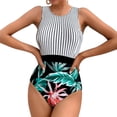 thumbnail image 1 of Traje de baño de una pieza con rayas llamativas, sin espalda y con cuello redondo para el glamour playero de las mujeres (tallas hasta 3XL), 1 of 5