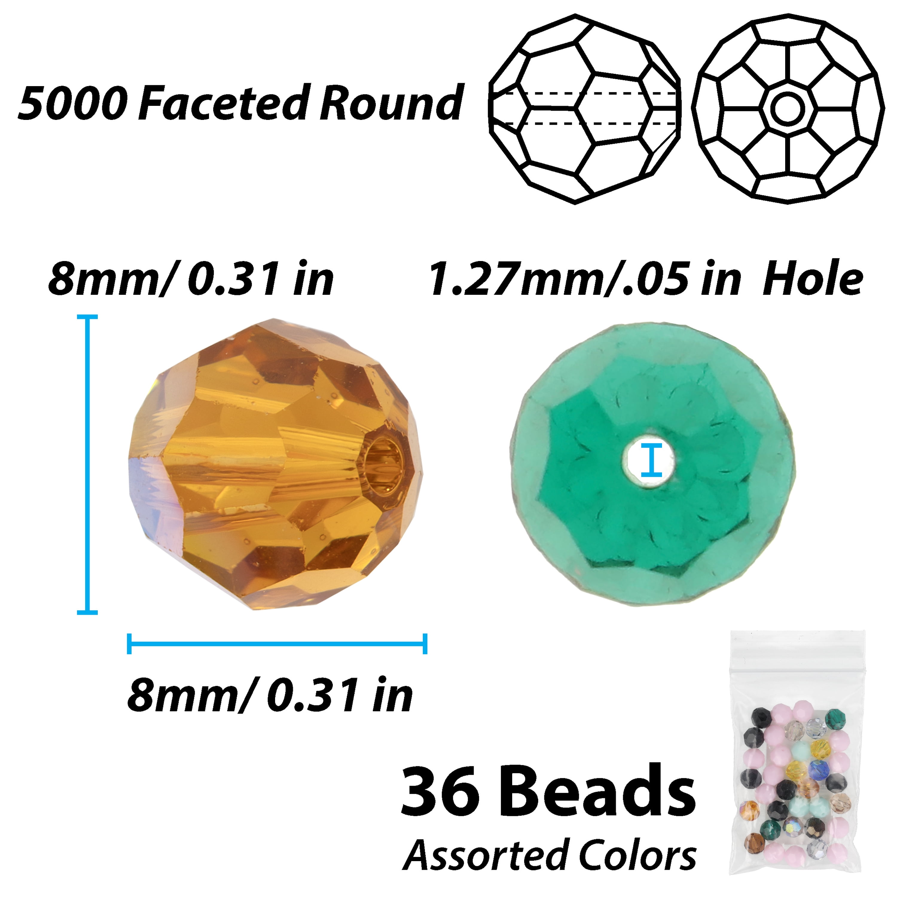 The Beadsmith Swarovski Crystal Mix – 8mm Faceted Round Crystals Assortment, Opaque & Translucent Color Mix, 36pc