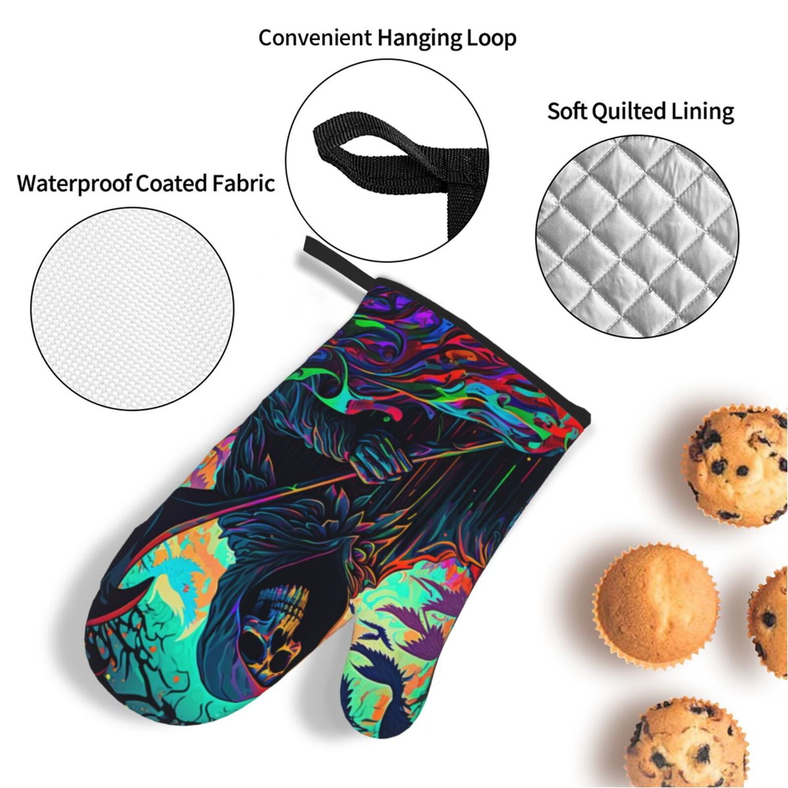 Grim Reaper Dark Psychedelic Death 4Pcs Oven Mitts and Pot Holders Sets Oven Kitchen Gloves Hot Pads for Cooking BBQ Baking Grilling