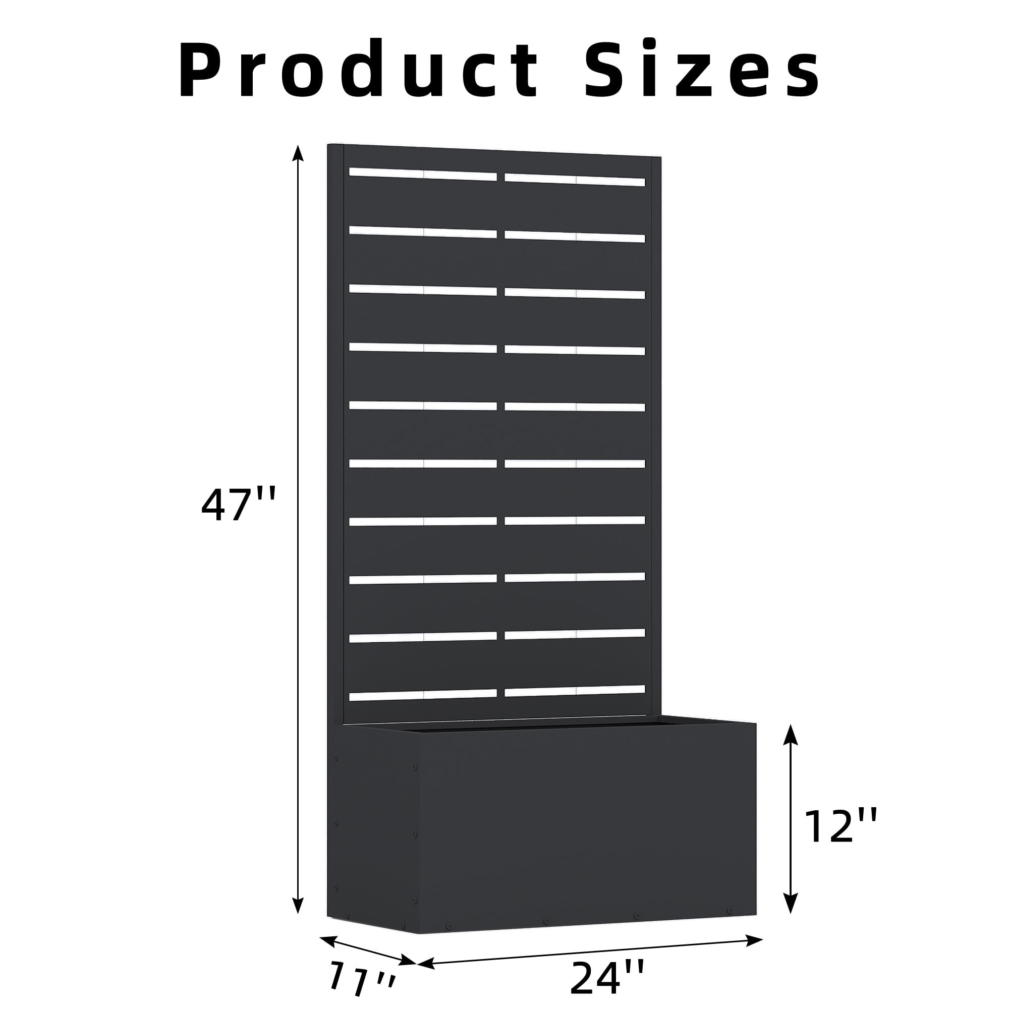 MAYEERTY 47.2"×23.6"×11.8" Black Iron Planter Box with Trellis - Louvered Classic Design, Ideal for Climbing Vines