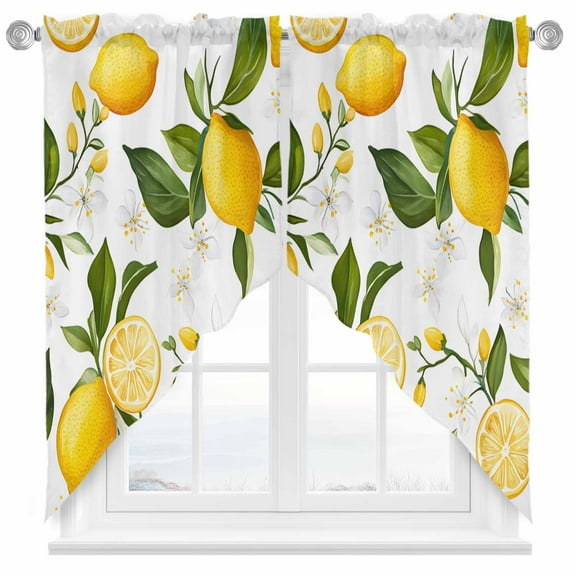 Lemon Summer Swag Valances for Windows 2 Pack Floral Lemon Yellow Green Swag Kitchen Curtains 36 Inches Long Rod Pocket Short Window Treatment for Kitchen Bathroom 36"x36"